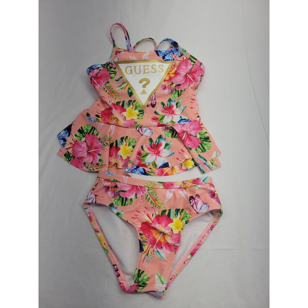 Guess! Swimsuit Tank Top With Bikini Bottom Floral Butterfly Girls Size 5